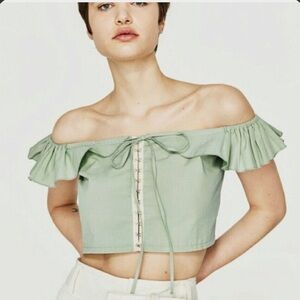 NWOT Zara Mint Green Ruffled Women's Crop Top